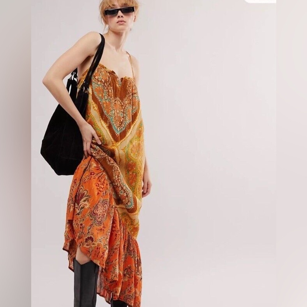 Bohemian Orange and Yellow Maxi Dress